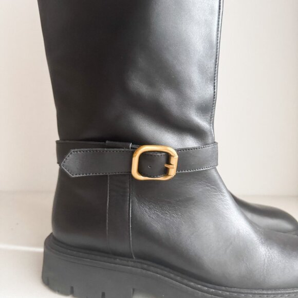 Zara Black Leather Pull on Classic Boots 42 - Picture 2 of 8